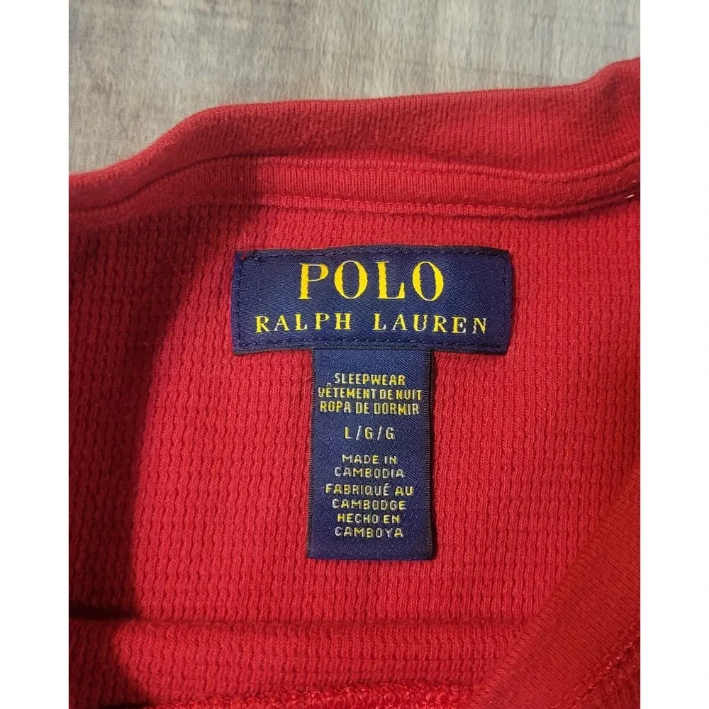 Polo Ralph Lauren Men's Large Red‎ Waffle Knit Thermal Shirt Big Logo Sleepwear